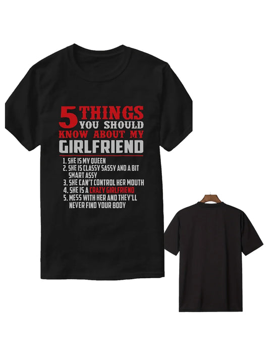 5 Fun Facts About My Girlfriend T-Shirts for Men - Funny Black Short Sleeve Tees Series