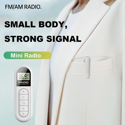 FM Radio Backlight LCD Display Mini Pocket Clip Radio with 3.5mm Headphones Personal Walkman Radio Receiver for Walk Camping