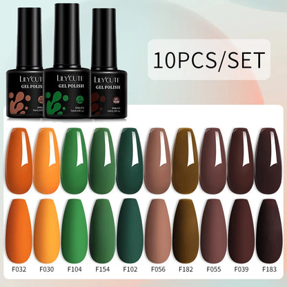 LILYCUTE 10PCS/Set Набір гель-лаків для нігтів Рожевий фіолетовий гель для нігтів Напівперманентний УФ світлодіодний лак Nail Art Design Soak Off Набір гелів для нігтів