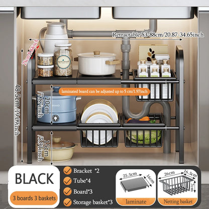 1 Set Multipurpose Expandable Cabinet Shelf Rack,Kitchen Countertop Cupboard Organizers And Pantry Storage Shelves Kitchen Under
