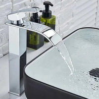 Black Waterfall Basin Sink Faucet Tall Bathroom Mixer Tap Wide Spout Vessel Sink Fauet Hot Cold Water Tap