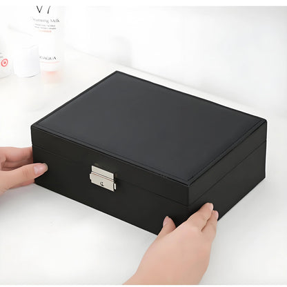 Double-Layer Wooden Jewelry Box with PU Leather Ring Box Jewelry Storage Organizer And Makeup Case Packaging