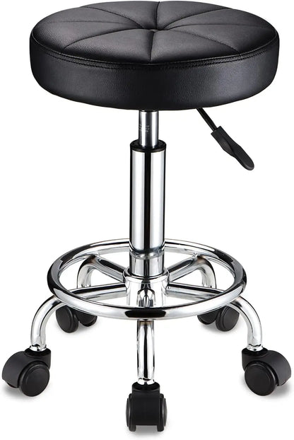 Round Rolling Stool with Wheels Height Adjustable Swivel Stool Chair for Spa Salon Massage