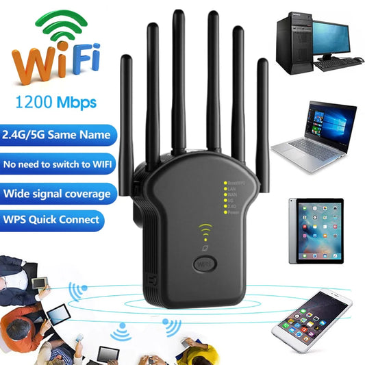 1200Mbps Wireless WiFi Repeater Wifi Signal Booster Dual-Band 2.4G 5G WiFi Extender 802.11ac Gigabit WiFi Amplifier WPS Router