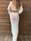 Women s Boho Style Crochet Bikini Cover Up Set Off Shoulder Knit Crop Top with Matching Long Skirt for Beachwear and Pool