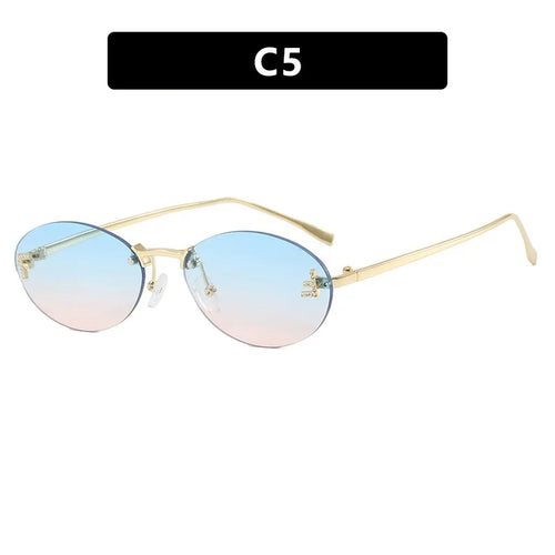 Rimless Retro Oval Sunglasses Cat Eye Sun Glasses Frameless F Letter UV400 Punk Sunglass Men Shade Driving Eyewear Gafas De Sol
