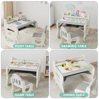 Kids Drawing Table and Chair Set with Pens & Blackboard Eraser Toddlers Art Activity Table Set, Gray & White