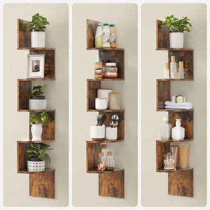 Corner Shelf Wall Mount, 5-Tier Floating Corner Bookshelf, Plant Shelf for Bedroom, Living Room, Bathroom, Home Office