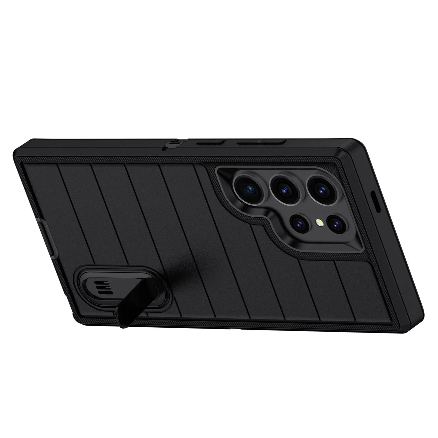 For Samsung Galaxy S24 Ultra/S24 Plus/S24 5G 3-Layers Heavy Duty Shockproof Rugged Protective Kickstand Phone Cover Black Case