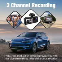 3 Channel Dash Cam Front and Rear Inside, 1080P Full HD Dash Camera for Cars, Triple Car Camera with 32GB Card,2.0''IPS HD Scree