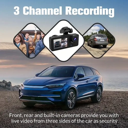 3 Channel Dash Cam Front and Rear Inside, 1080P Full HD Dash Camera for Cars, Triple Car Camera with 32GB Card,2.0''IPS HD Scree