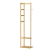 Heavy Duty Bamboo Coat Stand Freestanding Corner Clothes Rack with Hook and Shelves