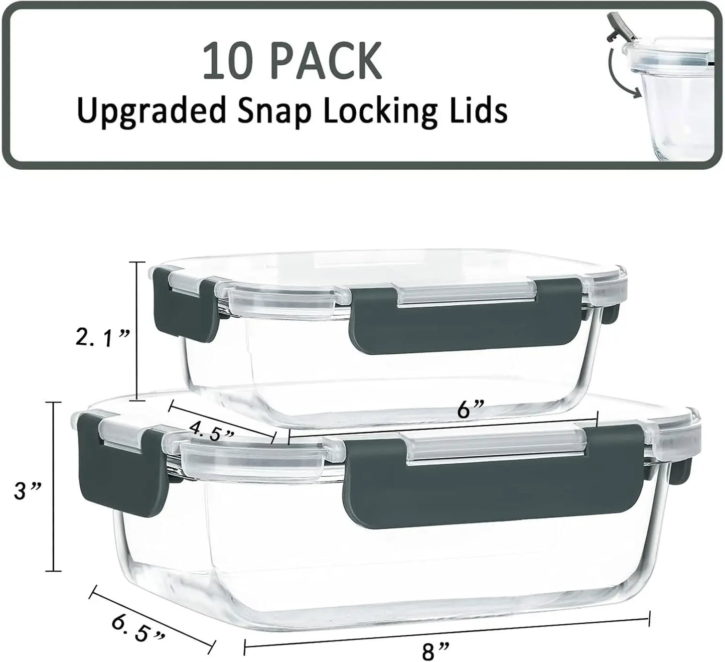 [10-Pack] Glass Meal Prep Containers W/ Lids, MCIRCO Food Storage Containers W/ Snap Locking Lids, Airtight Lunch Containers,
