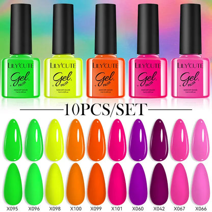 LILYCUTE 10PCS/Set Набір гель-лаків для нігтів Рожевий фіолетовий гель для нігтів Напівперманентний УФ світлодіодний лак Nail Art Design Soak Off Набір гелів для нігтів