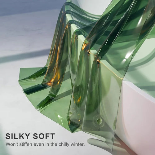 Soft Clear Green Heavy Duty Shower Curtain and Liner 2-in-1, 72x72 Luxury Plastic, 12 Rustproof Grommets & 3 Heavyweight Stones