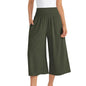 Wide Leg Cropped Pants For Women Casual Solid Color Elastic High Waist Trousers Cotton Linen Loose Drawstring With Pockets Pants