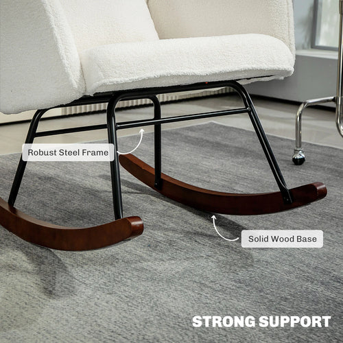 Homcom Boucle Rocking Chair with Headrest and Lumber Pillow Cream White