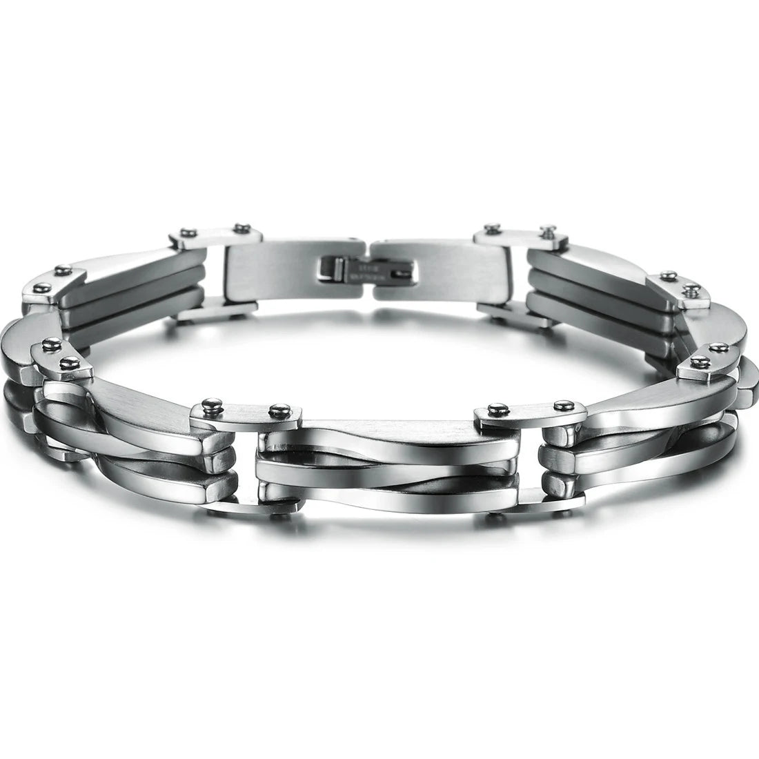 BONISKISS Men Boys Stainless Steel Two Tone Rhombus Cool Link Bangle Bracelet Cuff Gold/Silver Color Wristband Jewelry Xmas Gift