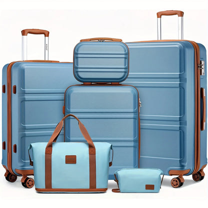Kono 6-Piece Luggage Set, Lightweight ABS Hard Shell with TSA Lock, 20" 24" 28" Suitcases, Beauty Case, Duffel & Toiletry