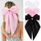 Hair Bows for Women Girls 3Pcs White Pink Black Silky Satin Large Bows Hair Clip Oversized Hair Ribbons Long Tail Big Hair Bows