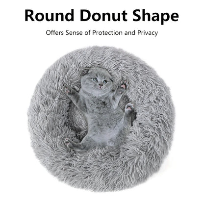50-100cm Calming Donut Bed For Dog and Cat，Super Soft Plush Pet Cat Beds, Cute Fluffy Round Pet Bed Non-Slip Washable