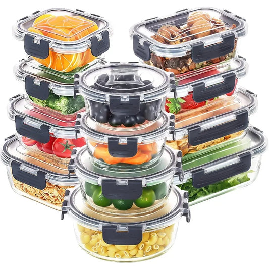 12 Pack Glass Food Storage Containers with Lids, Meal Prep, Pantry Kitchen Storage Containers for Lunch, Leak Proof, Airtight
