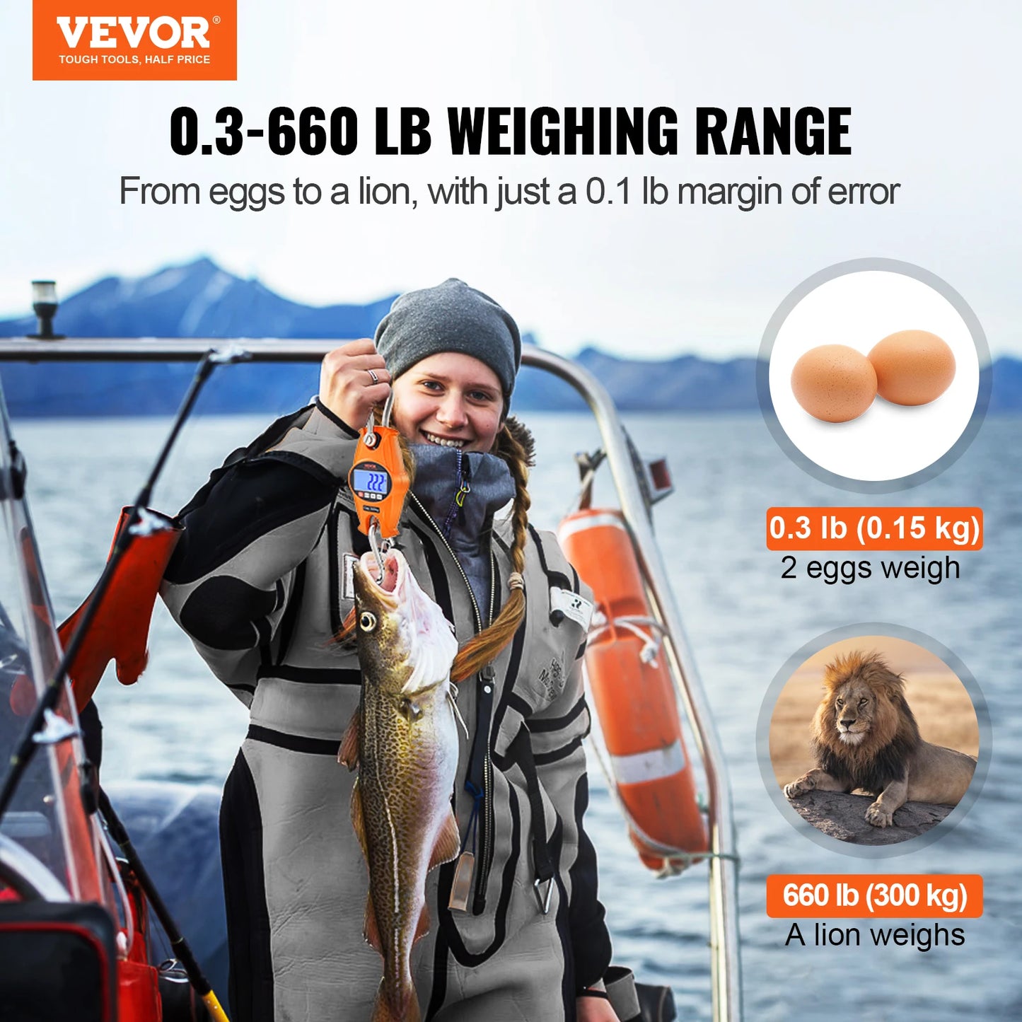 VEVOR 300/400 kg Digital Crane Scale Industrial Hanging Scale Handheld Mini Crane with Hooks Screen for Outdoor Fishing Garage