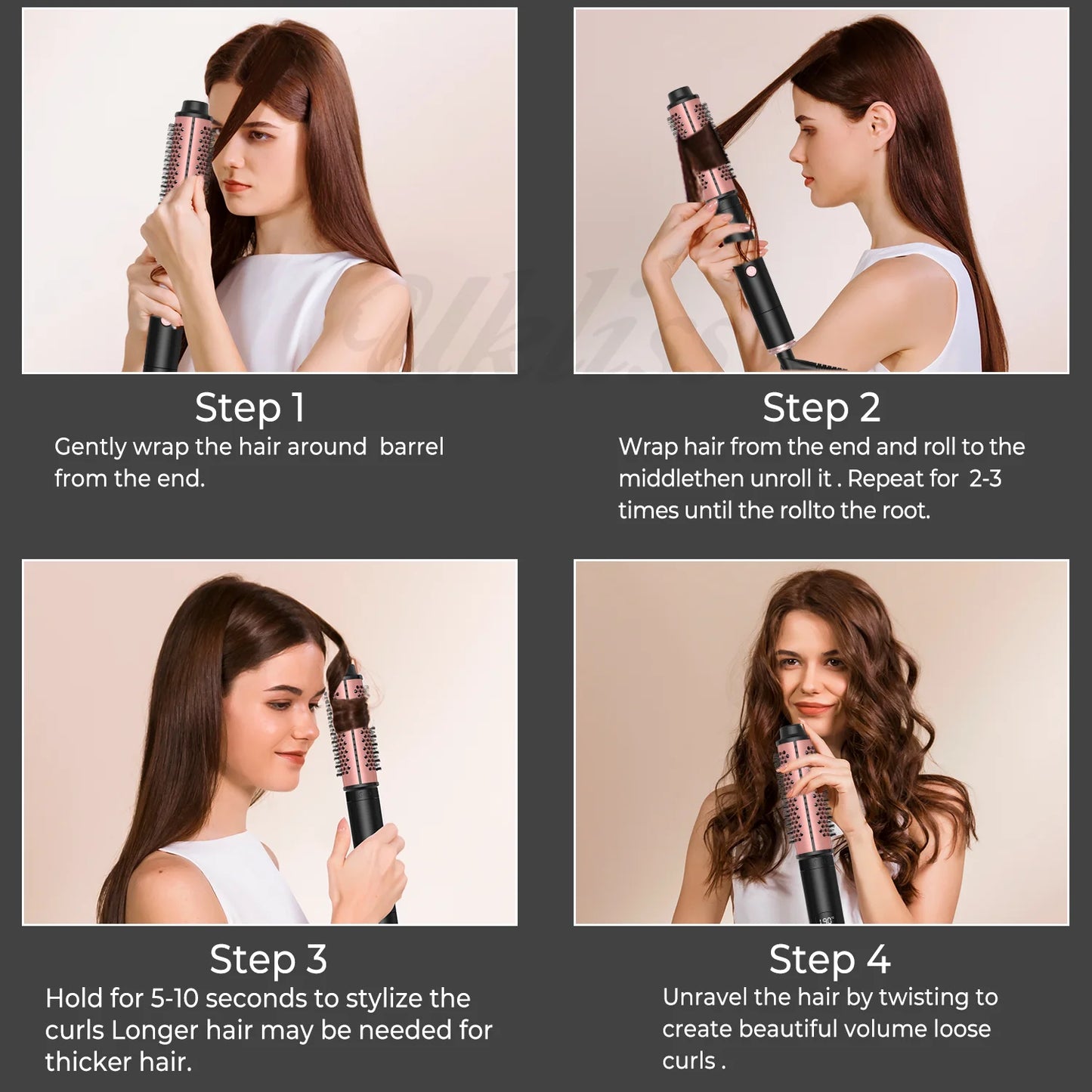 Thermal Brush 3 in 1 Set ionic Heated Round Curling Brush Hair Style Ceramic Double PTC Heater Fast Heating Curling Iron Brush