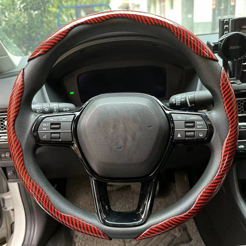 3PCS Laser Carbon Fiber Silicone Car Round Steering Wheel Cover Fiber Leather Wheel Booster Auto Cover Non-Slip Universal parts