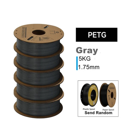 KINGROON 3D Printer Filament PLA PETG TPU ABS 5KG Bundle Black White Gray 1.75mm No bubbles Plastic 5 roll 1kg , Random Spool