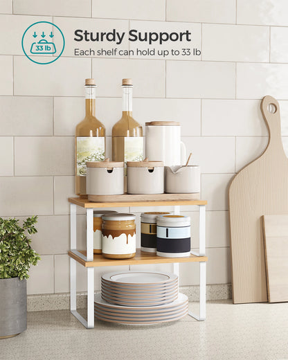 SONGMICS Cabinet Organizer Shelf, Set of 2 Kitchen Counter Shelves, Kitchen Storage, Spice Rack, Stackable, Expandable