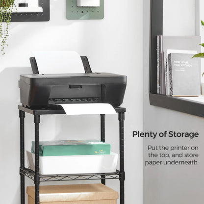 SONGMICS 3 Tier Printer Stand, Printer Table with Wheels, Rolling Printer Cart, Printer Desk with Metal Frame for Home Office
