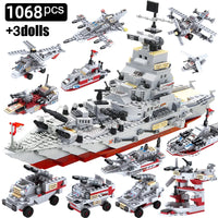Navy War Chariot Ship Army Boat Plane Model Warships Building Blocks Compatible With Lego Construction Set for Boys Bricks Toys