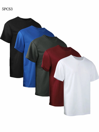 5 men's moisture wicking short sleeved shirts - breathable sports T-shirts suitable for daily and outdoor activities