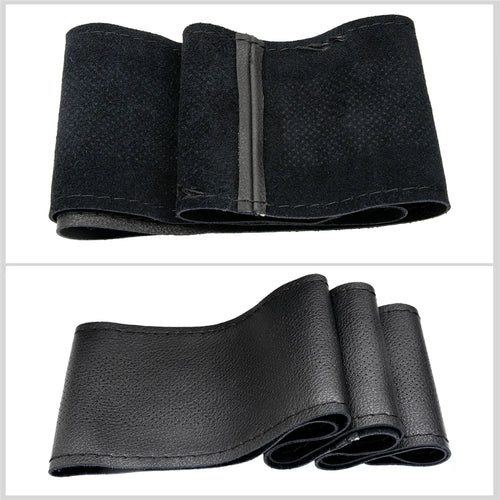 14.5" to 15" Steering Wheel Cover with Needle Thread DIY Hand Stitching Genuine Cowhide Leather Punched Breathable Car Styling