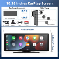 Portable Wireless Carplay Car Stereo, 10.26" inch HD Touchscreen for Car with CarPlay & Android Auto with Mirror Link/Backup Cam