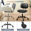 JHK Armless Office Desk Chair Back Lumbar Support Height Adjustable PU Leather Computer Chair with 360° Swivel Rolling Wheels