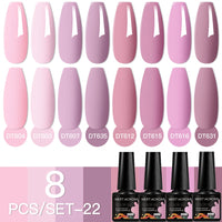 MEET ACROSS 8Pcs/Set Sparkly Rose Red Purple Gel Nail Polish Glitter Semi Permanent Nail Art Gel Vernis For Nails Manicure Kits