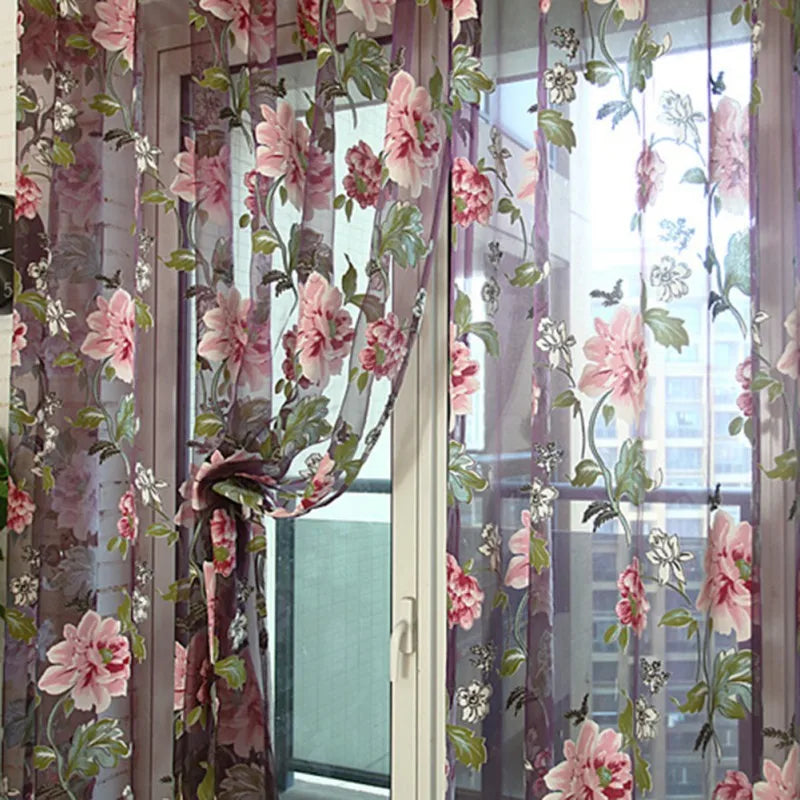 2PCS 100x200cm 3D Treatments Panel Draperies Window Curtains Beige Purple Tulle For Luxury Sheer For Kitchen Living Room Decors