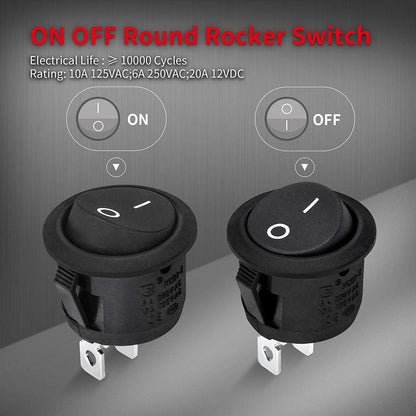 5pcs Round Rocker Switch Toggle Switch for Car Automotive RV 2 Pin Switch Wired