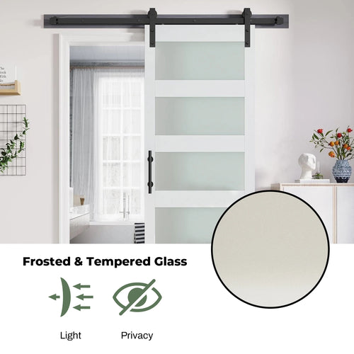 36"x84" Sliding Glass Barn Door and 6.6FT Hardware Kit Included, White Frosted Glass Barndoor with PVC Coated Surface