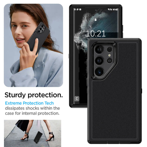 For Samsung Galaxy S22 Ultra 5G Dual Layer Case Slim Thin Hybrid Rugged Hard Shockproof Phone Cover Black