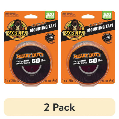 (2 pack) Gorilla XL Black Heavy Duty Mounting Tape Material Acrylic Adhesive, 10 ft Roll. Black Color Model