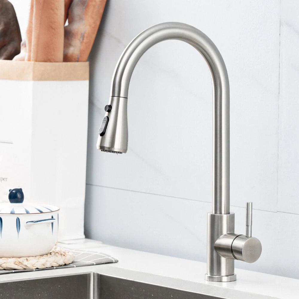 Black Pull Out Kitchen Sink Faucet Deck Mounted Stream Sprayer Kitchen Mixer Tap Bathroom Kitchen Hot Cold Tap