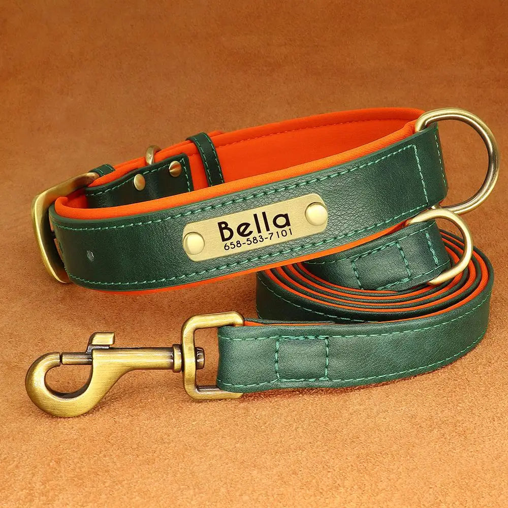 PU Leather Dog Collar and Leash Set Soft Durable Plain Leather Dogs Collars 5ft Lead Adjustable for Small Medium Dogs Pug