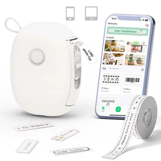 Mini Portable Thermal Printer Bluetooth Wireless Pocket Label Maker Home Study for Android iOS with 1roll Stickable Label Paper