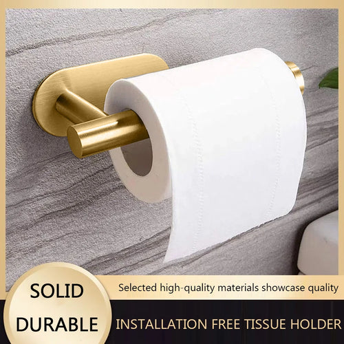 Self Adhesive Toilet Roll Paper Holder Wall Mount Bathroom Organizer Storage Stand No Punching Stainless Steel Towel Holder