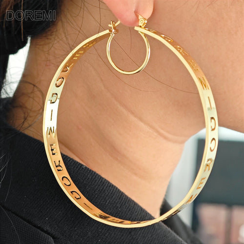 DOREMI Hollow Name Letters Custom Name Earring Hoop U Shape Clip Exaggerated Big Earring Hypoallergenic Stainless Steel Earring