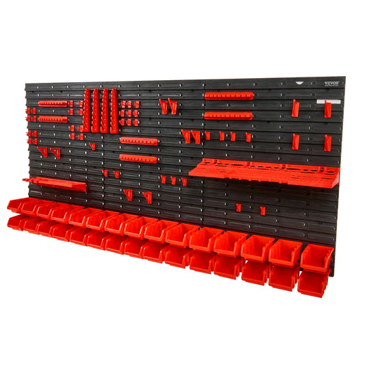 VEVOR Wall Mounted Storage Bins 30/48-Bin Parts Rack Organizer Garage with Wall Panels Hooks Plastic Shop Tool for Screw Nails