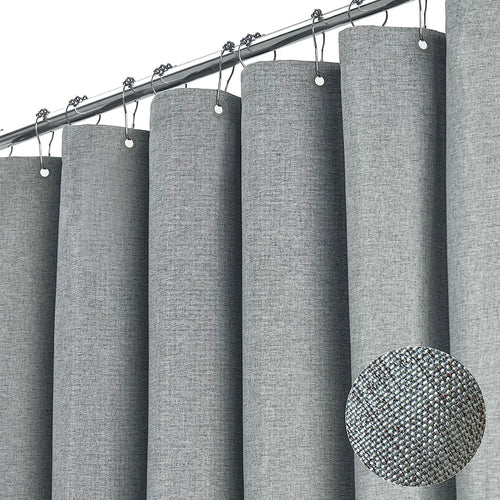 Luxury Linen Shower Curtain with Silver Metal Hooks Bathroom Waterproof Thick Fabric Bath Curtains Bathtub Large Bathing Cover